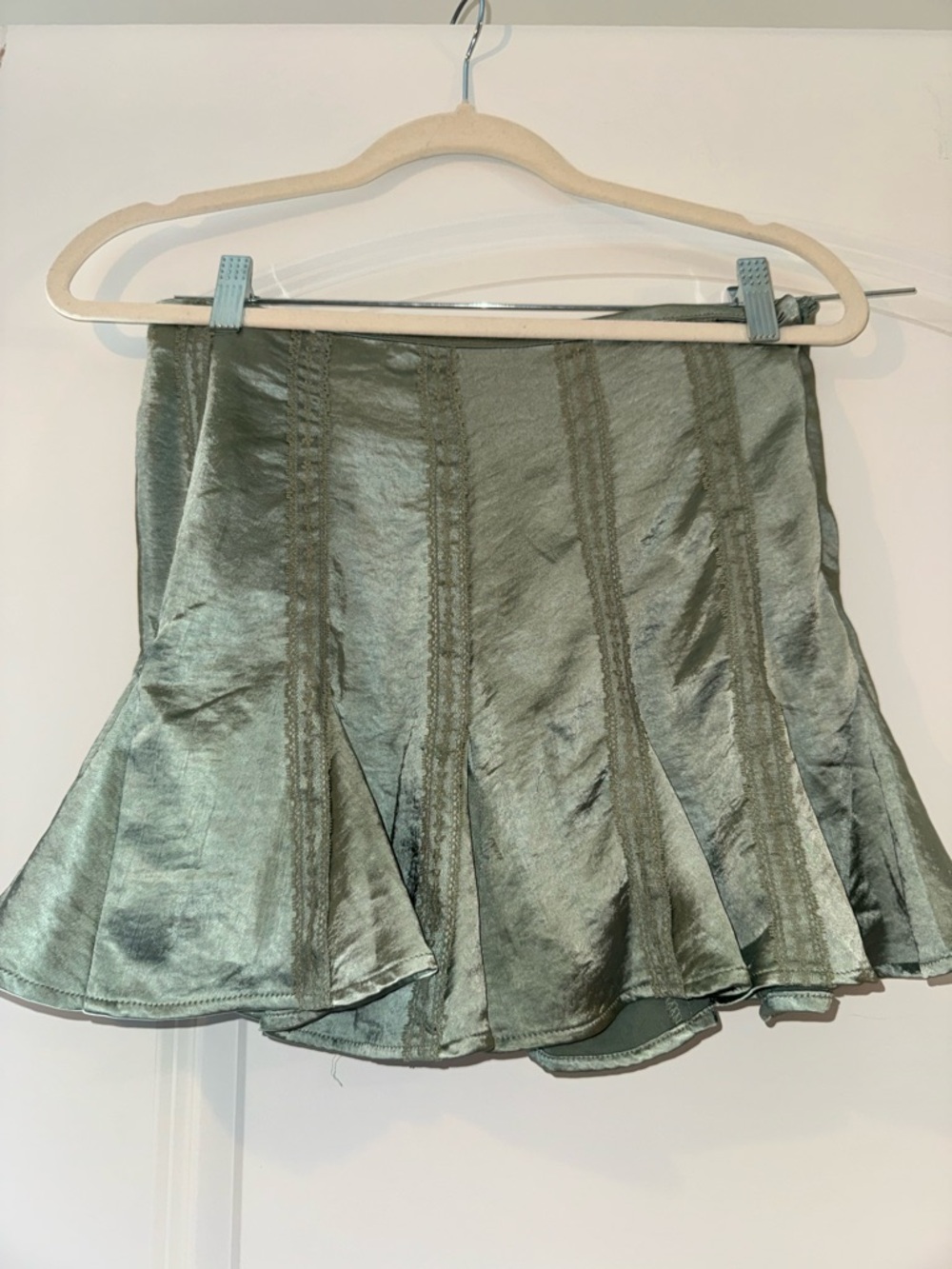 Girls Sage Green Satin Flared Skirt